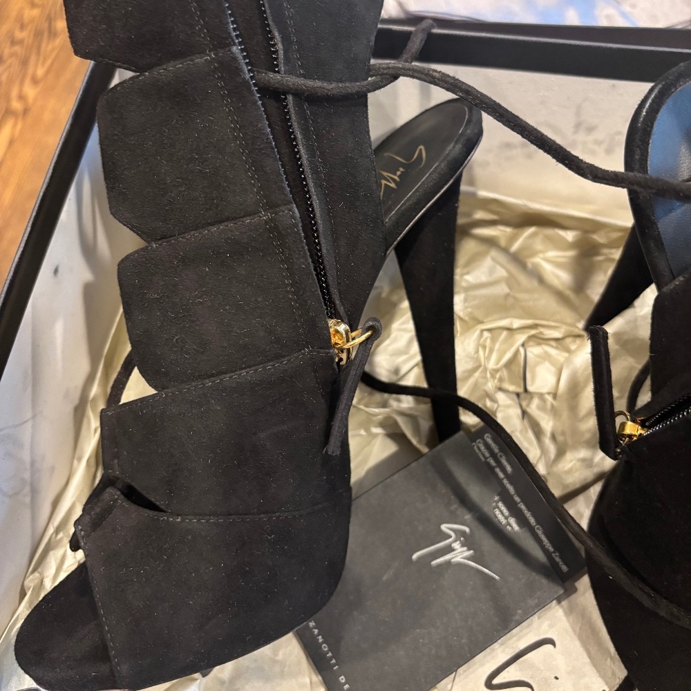 Giuseppe Zanotti classic black suede lace up heels